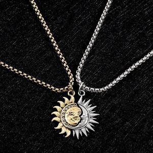 SALE Silver and Gold Bohemian Sun and Moon Necklace Set